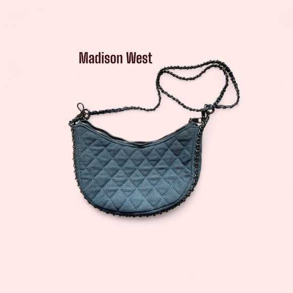 Light Blue Jean Quilted Crossbody Shoulder Bag – 3-Way Convertible Chain Strap - Picture 1 of 5